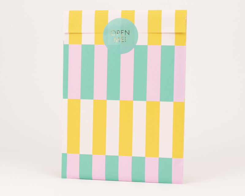 Sacs en papier à rayures audacieuses, vert / rose / jaune: Taille M (12 x 21 cm)