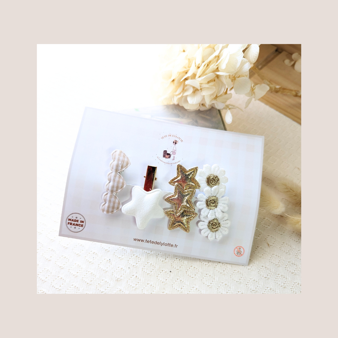 Set barrettes - pinces white & gold