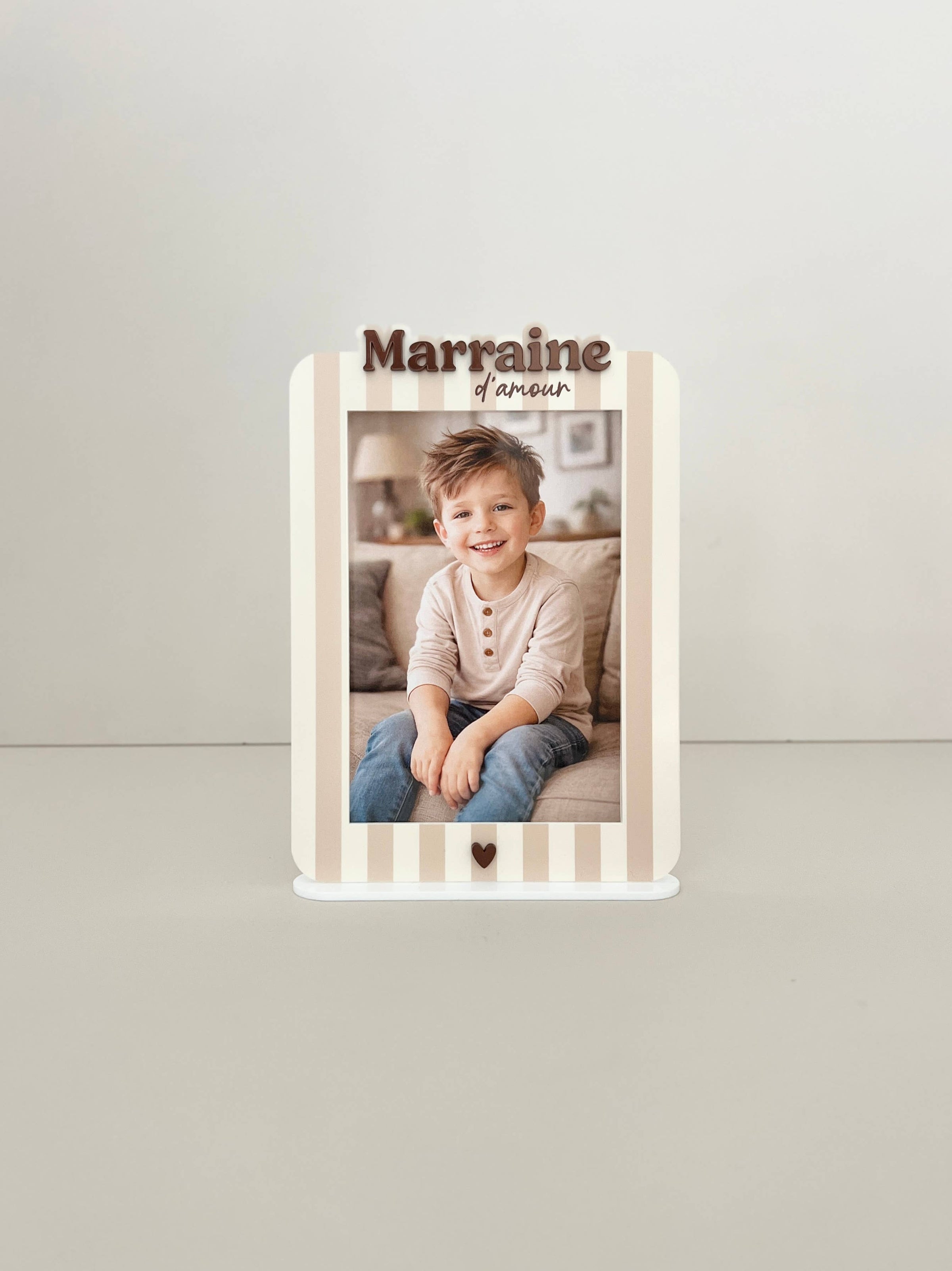 Cadre photo rayures beiges Maman d'amour