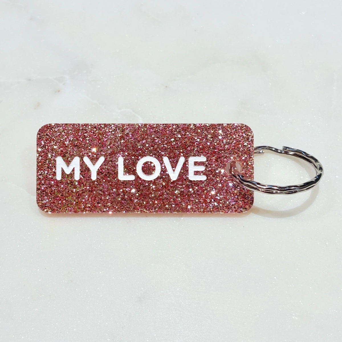 MY LOVE Porte-clés à paillettes Rose