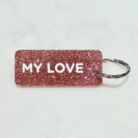 MY LOVE Porte-clés à paillettes Rose