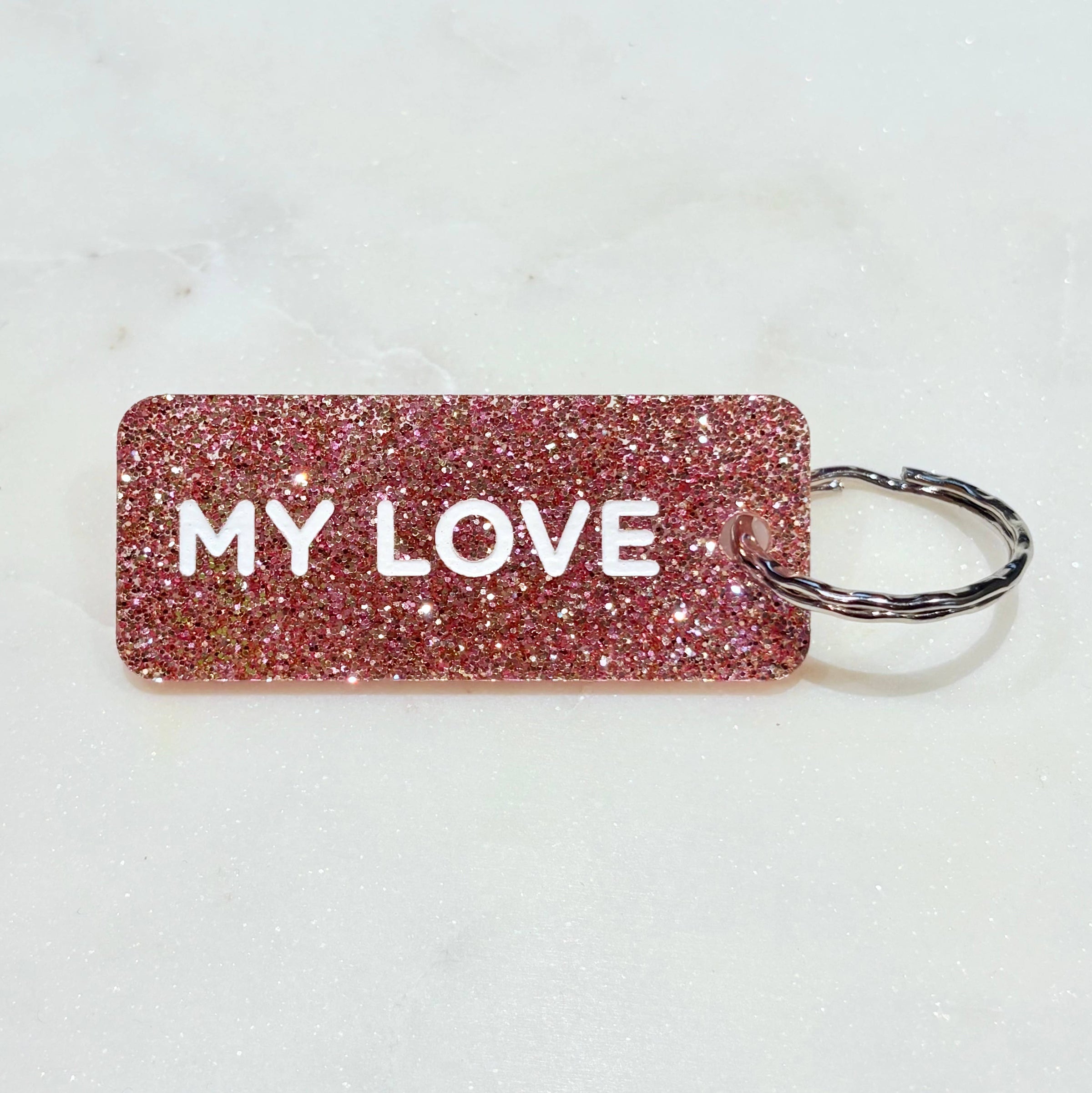 MY LOVE Porte-clés à paillettes Rose
