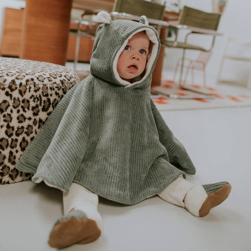 Poncho bébé velours kaki