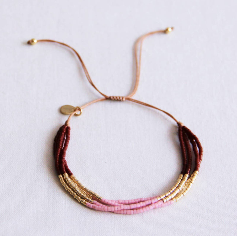 Bracelet miyuki quadruple - marron/lilas/doré