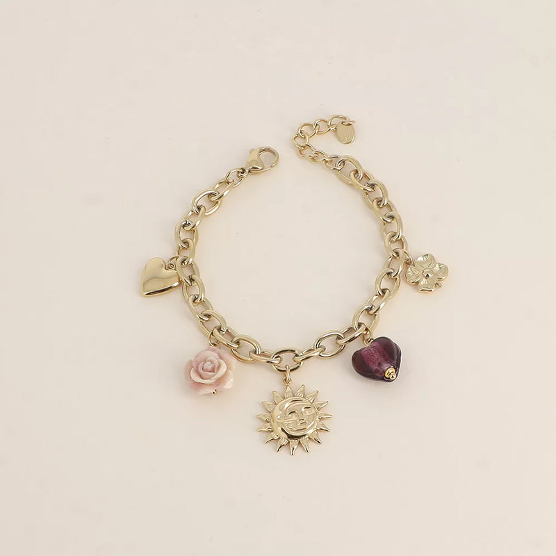 Bracelet - coeur, éclipse, fleur en céramique, coeur en résine, fleur