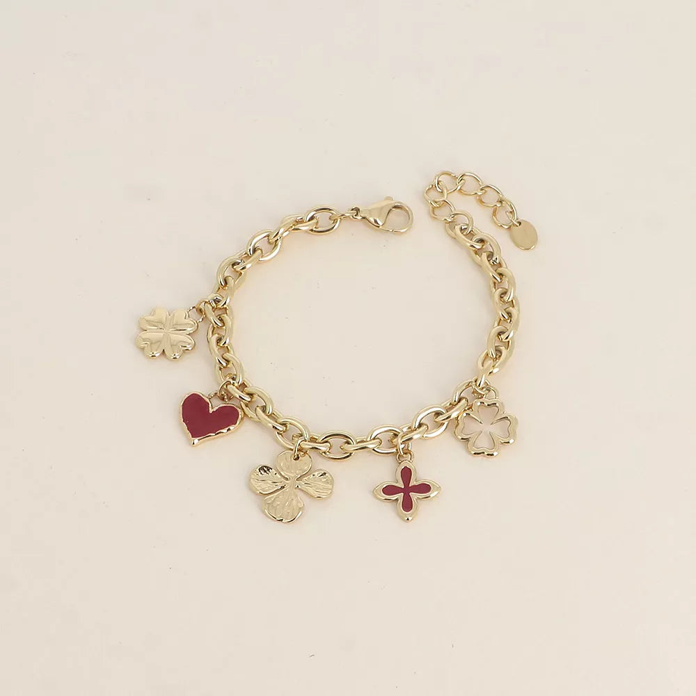 Bracelet - trèfles, coeurs, émail