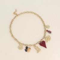 Collier - chapeau, perles en céramique, trèfle et coeur en résine, soleil, botte et bouche