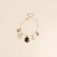 Bracelet - pendentifs (pierres naturelles, scarabée, soleil, trèfle en résine léopard)