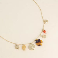 Collier - pendentifs (pierres naturelles, scarabée, soleil, trèfle en résine léopard, trèfle)