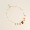 Collier - pendentifs (pierres naturelles, scarabée, soleil, trèfle en résine léopard, trèfle)
