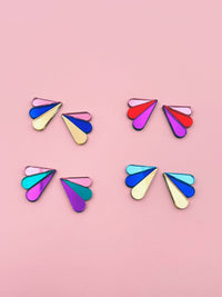 Boucles d'Oreilles Puces Miroirs Armance: Bleu/Or/Rose