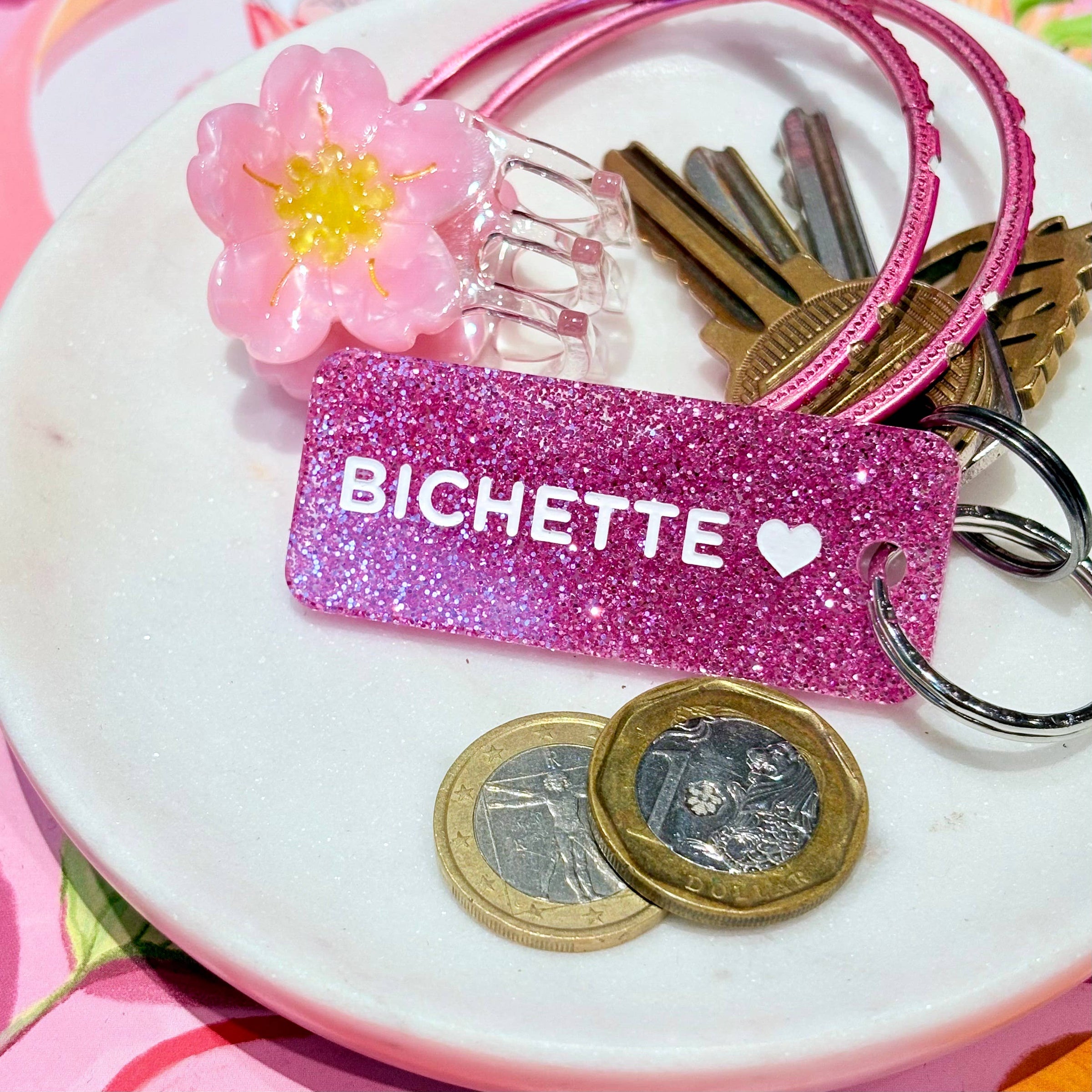 BICHETTE Porte-clés à paillettes Rose