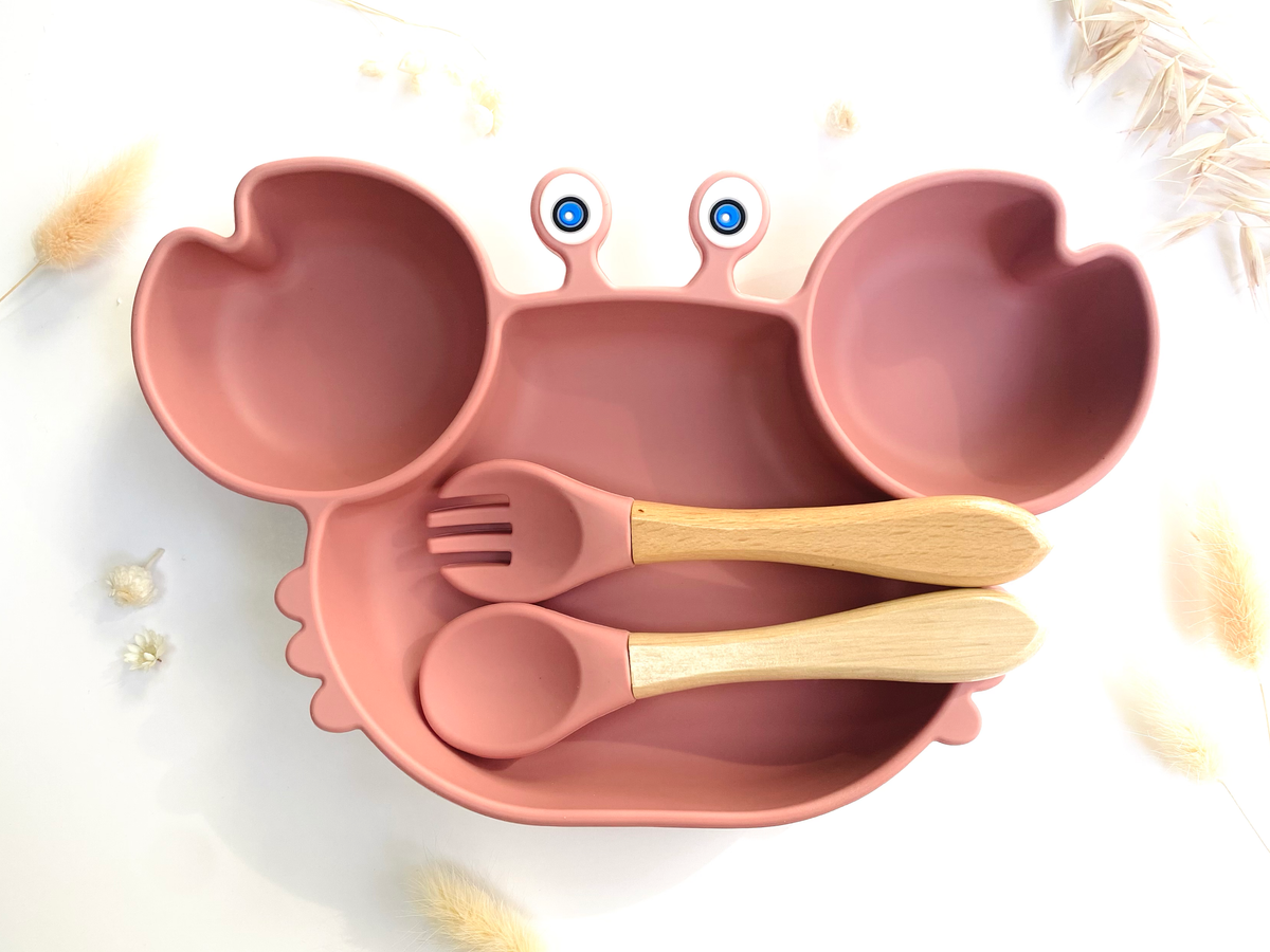 Set repas + couvert en forme de crabe pour Enfant: Rose