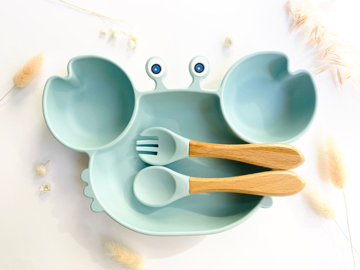 Set repas + couvert en forme de crabe pour Enfant: Rose