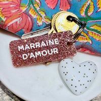 MARRAINE D'AMOUR Porte-clés à paillettes Rose
