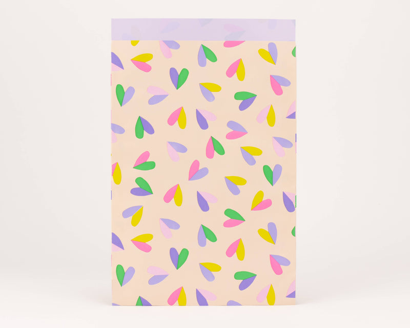 Sacs en papier cœur battant, beige / rose / lilas: Taille M (12 x 21 cm)