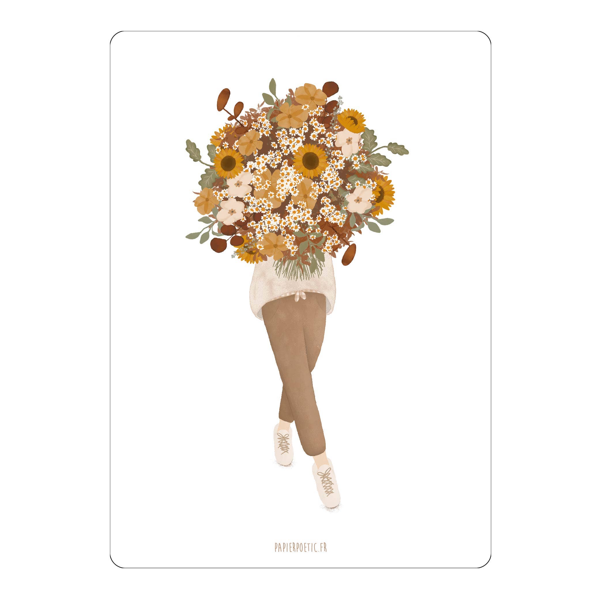 Carte "Fille au bouquet" automne