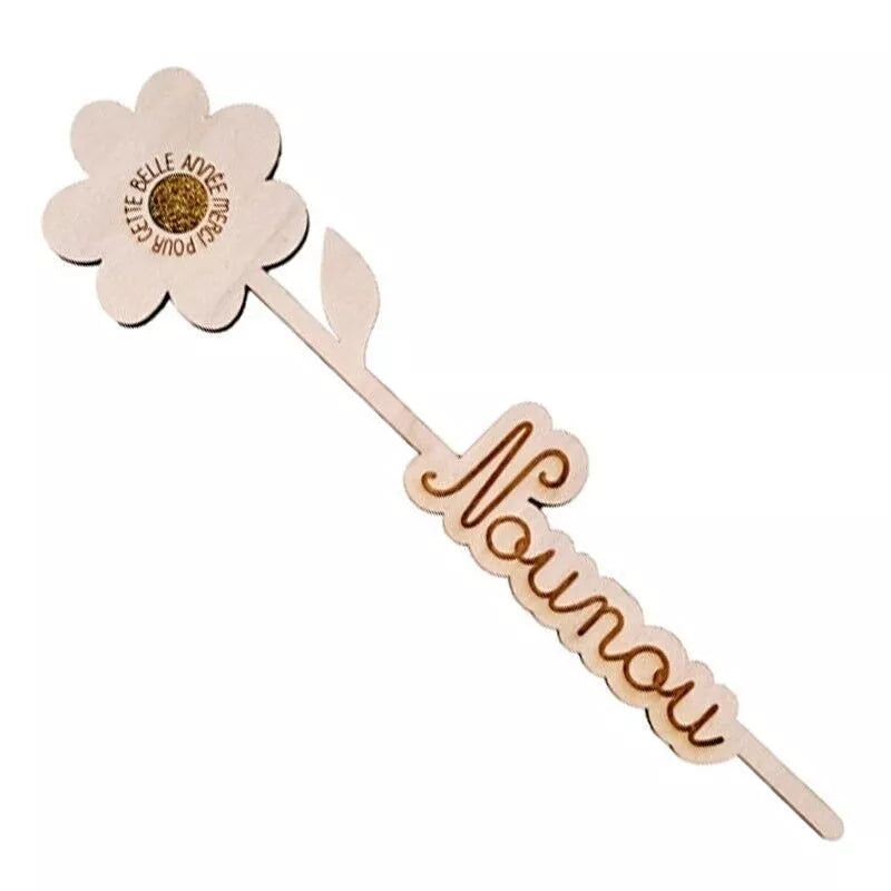 Fleur en bois mot - Maitresse - Atsem - Nounou