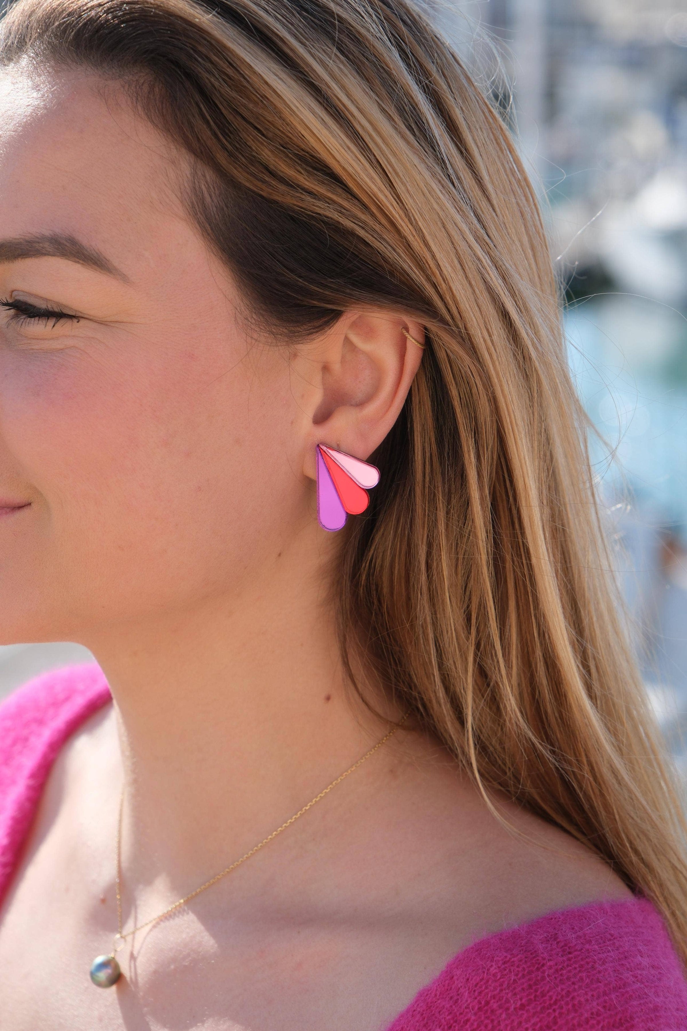 Boucles d'Oreilles Puces Miroirs Armance: Violet/Rose/Rouge