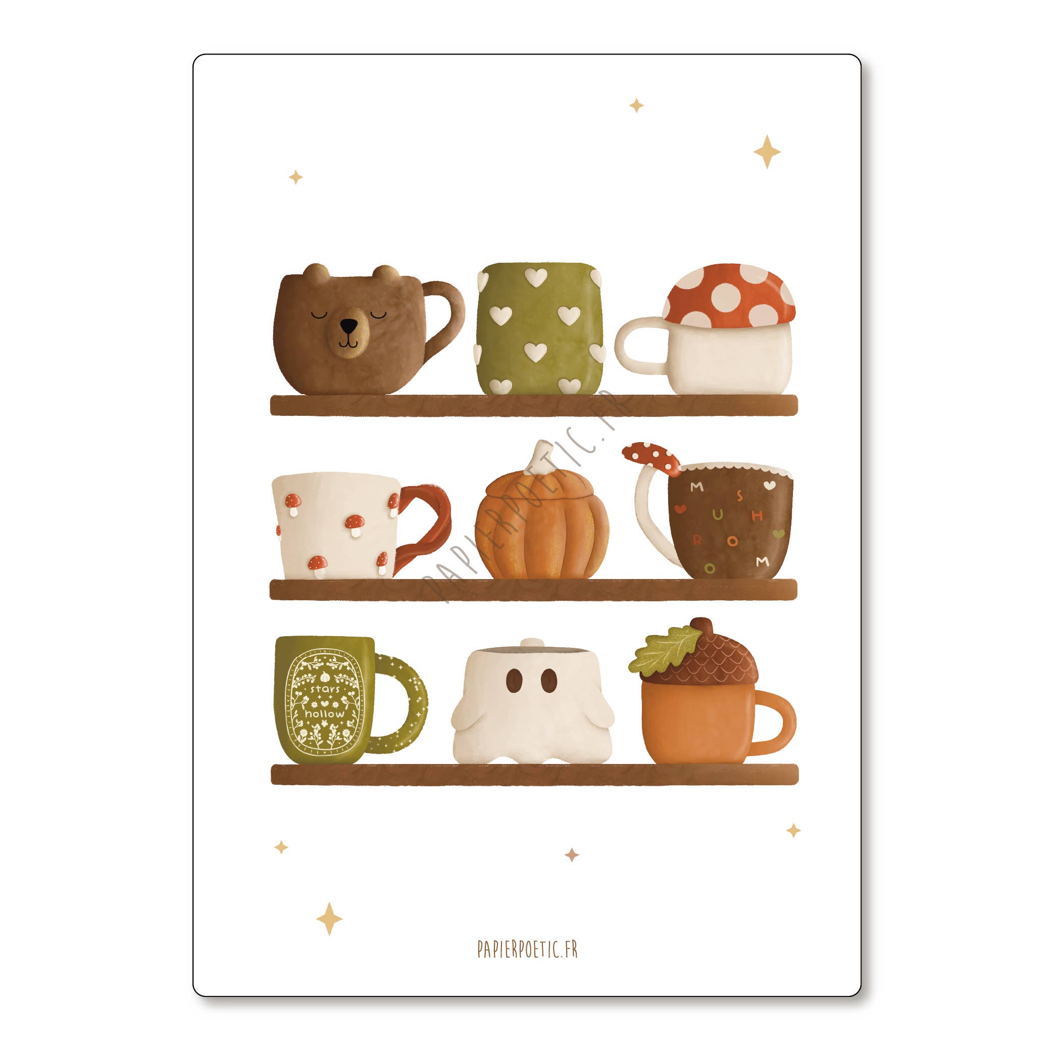 Carte "Etagères de mugs" Automne