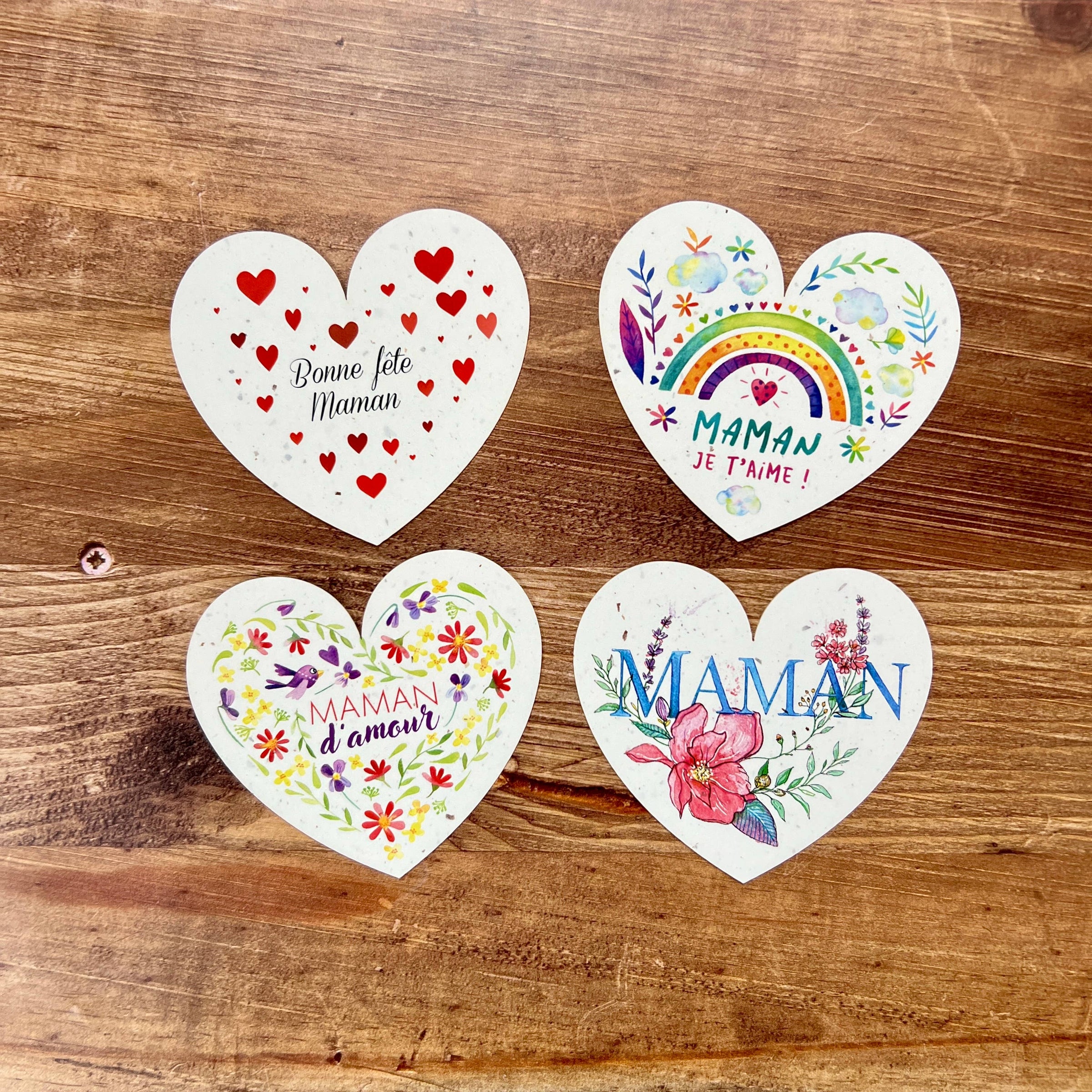 4 x 5  petites cartes coeurs maman / fêtes des mères
