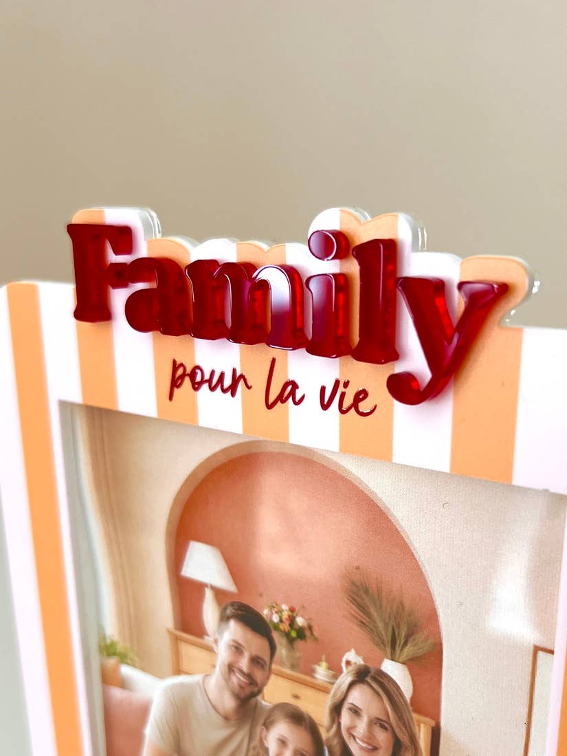 Cadre photo Family rayures roses et orange