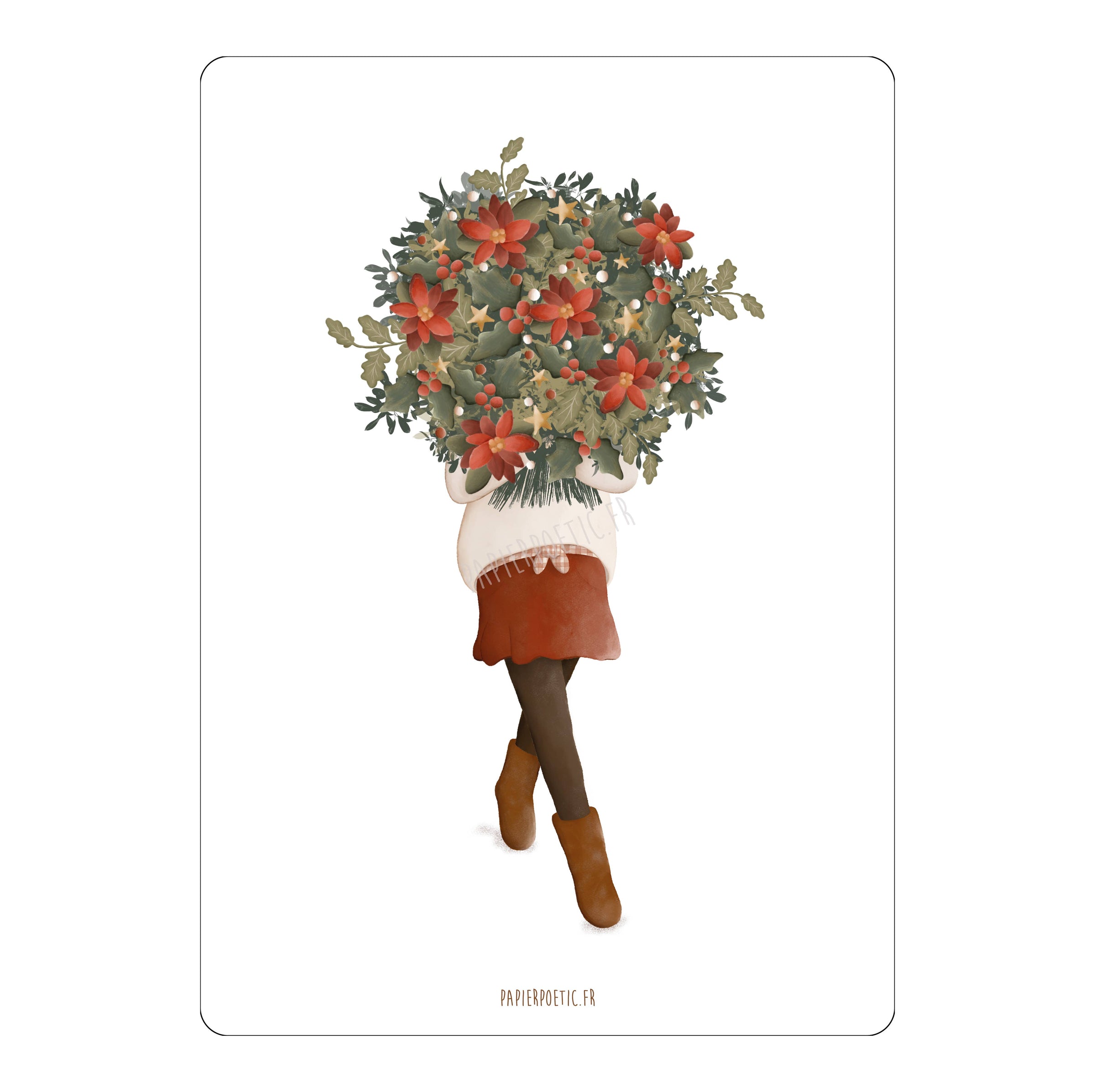 Carte "La fille au bouquet" hiver