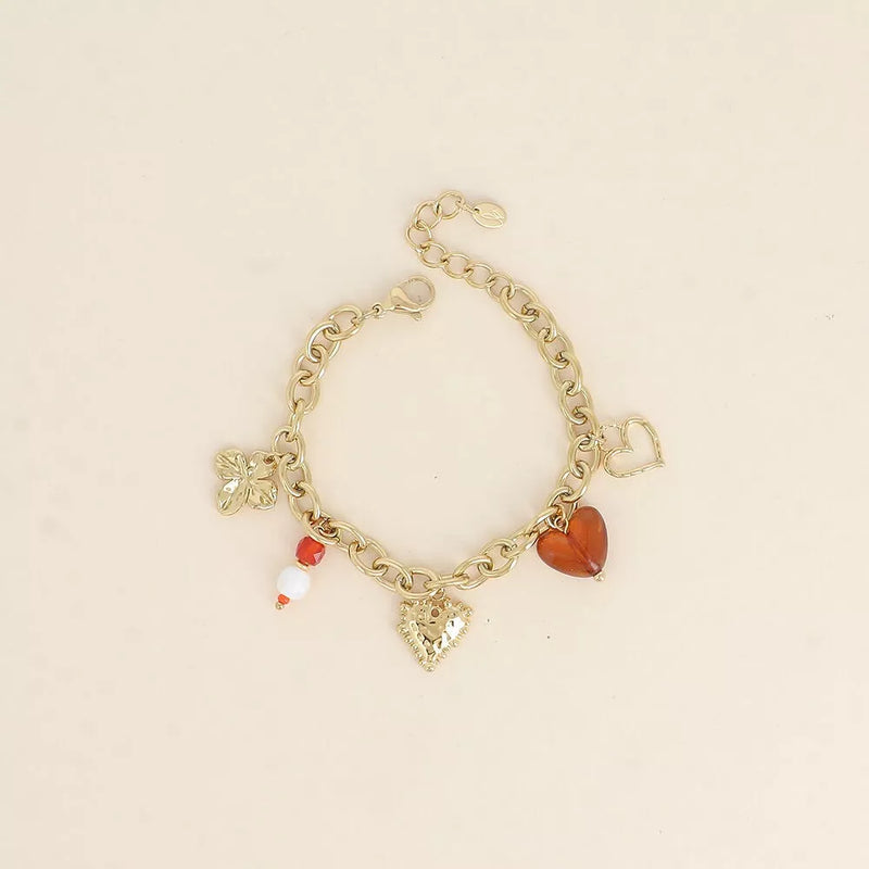 Bracelet - coeurs, trèfle, perles