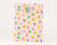 Sacs en papier cœur battant, beige / rose / lilas: Taille M (12 x 21 cm)