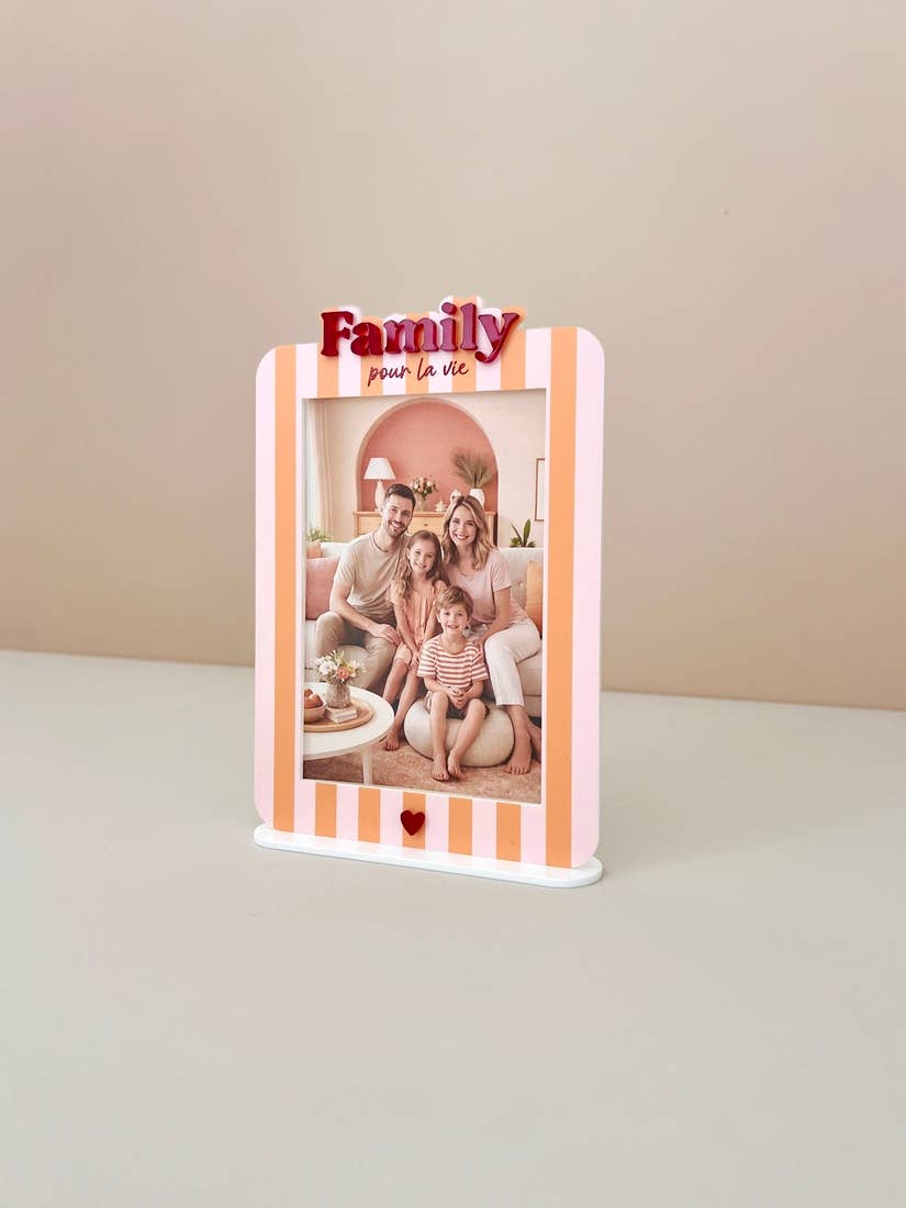 Cadre photo Family rayures roses et orange