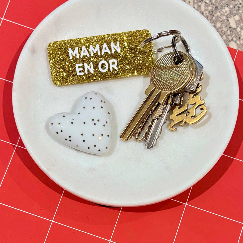 Porte-clés à paillettes : MAMAN EN OR