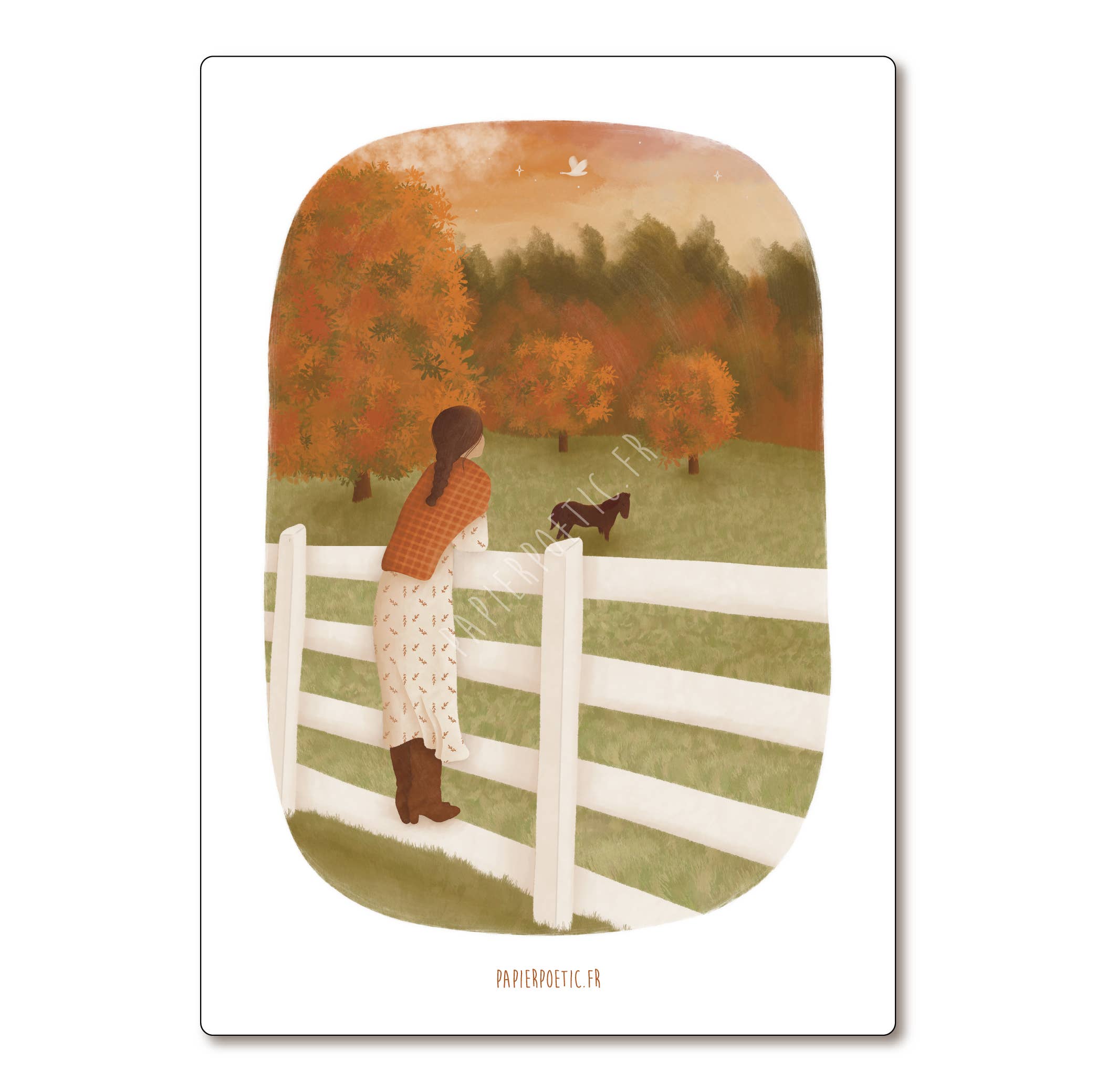 Carte "Paysage ranch" cheval - barrière