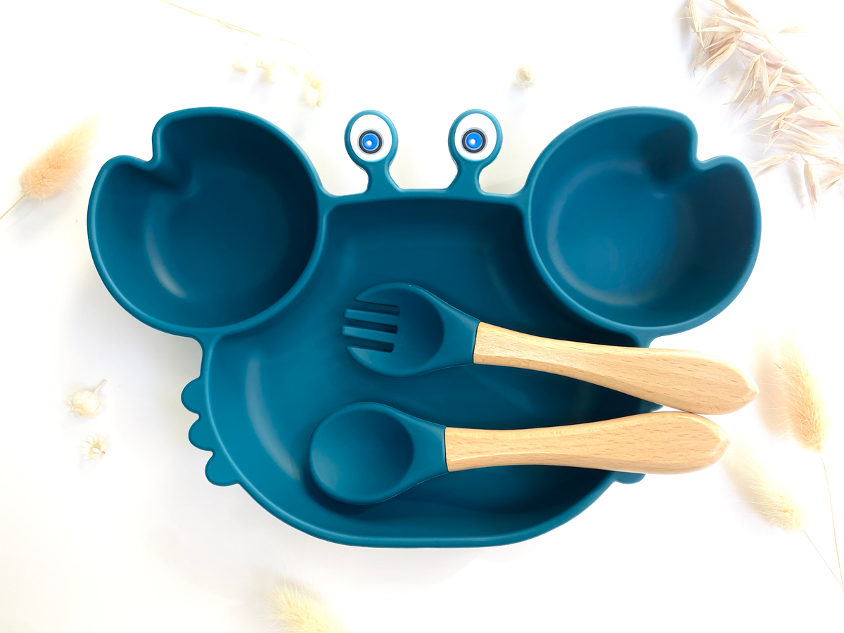Set repas + couvert en forme de crabe pour Enfant: Kaki