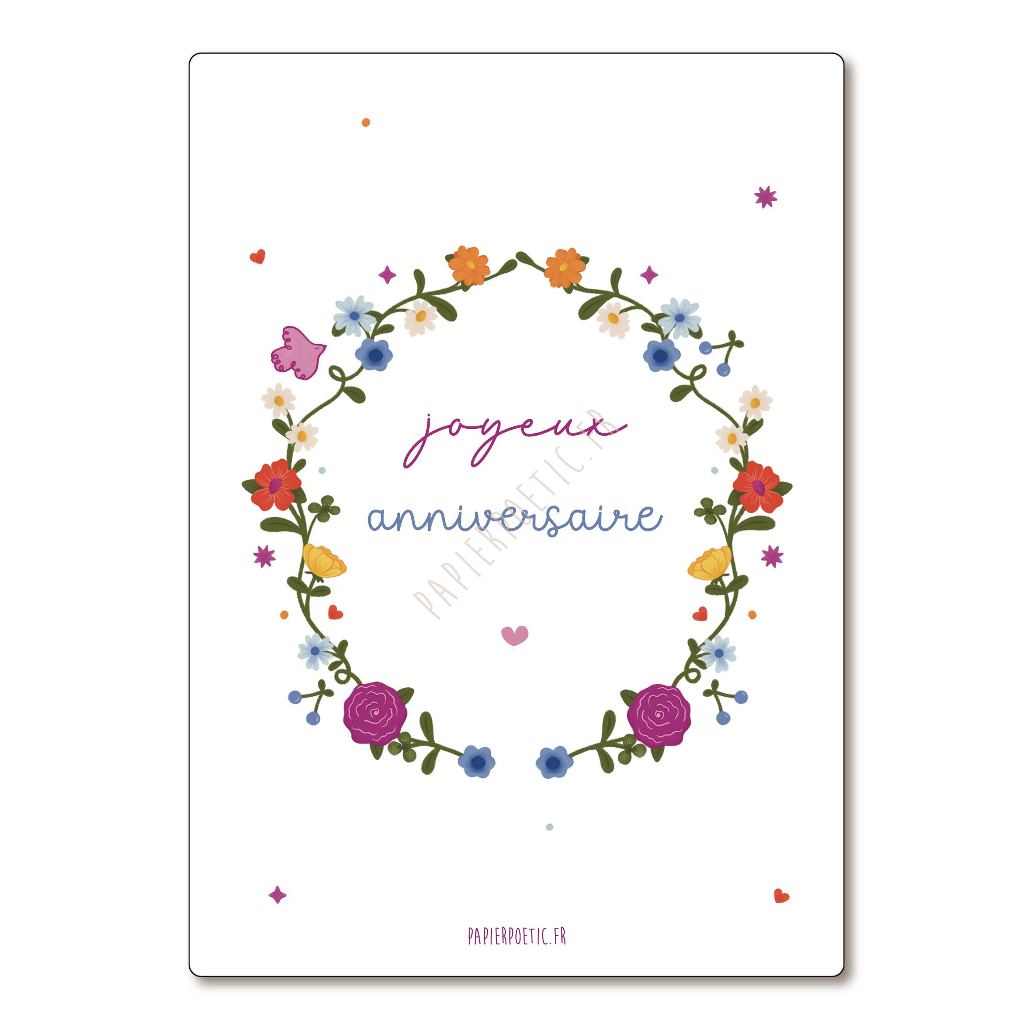 Carte Postale / Card "Couronne fleurie Joyeux Anniversaire"