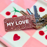 MY LOVE Porte-clés à paillettes Rose