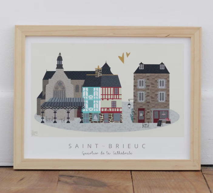 Illustration encadrée  Saint-Brieuc "quartier de la cathédrale"