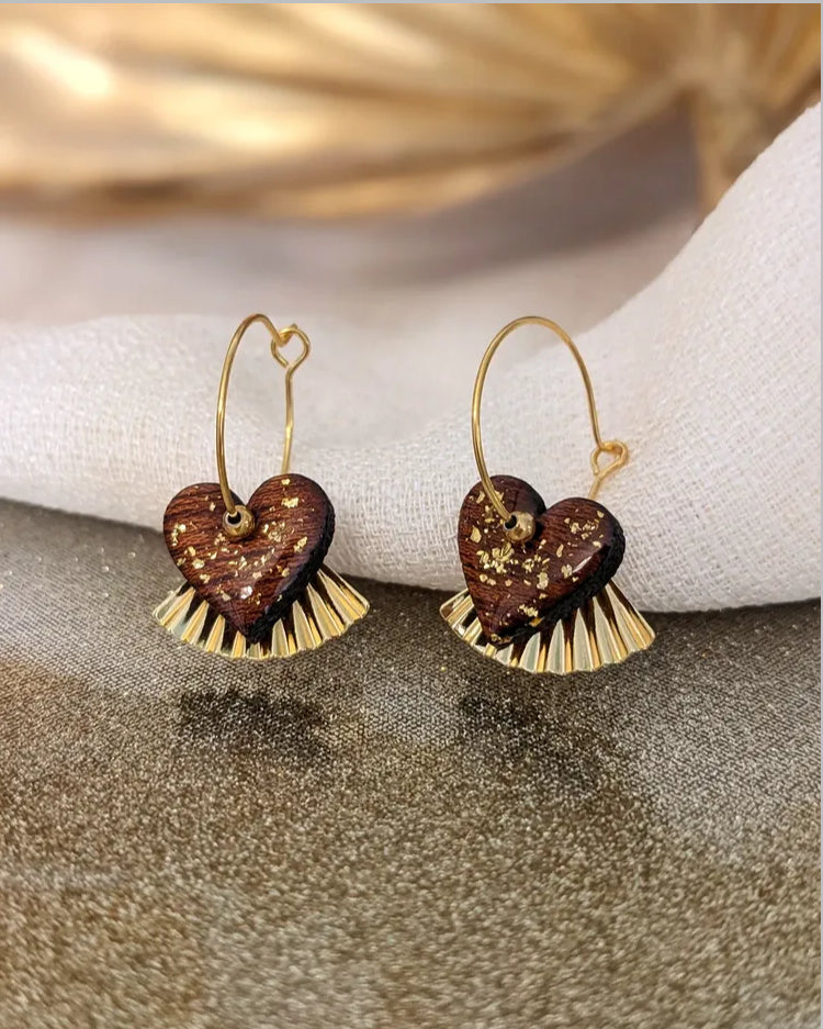 Créoles cœur bois pailleté