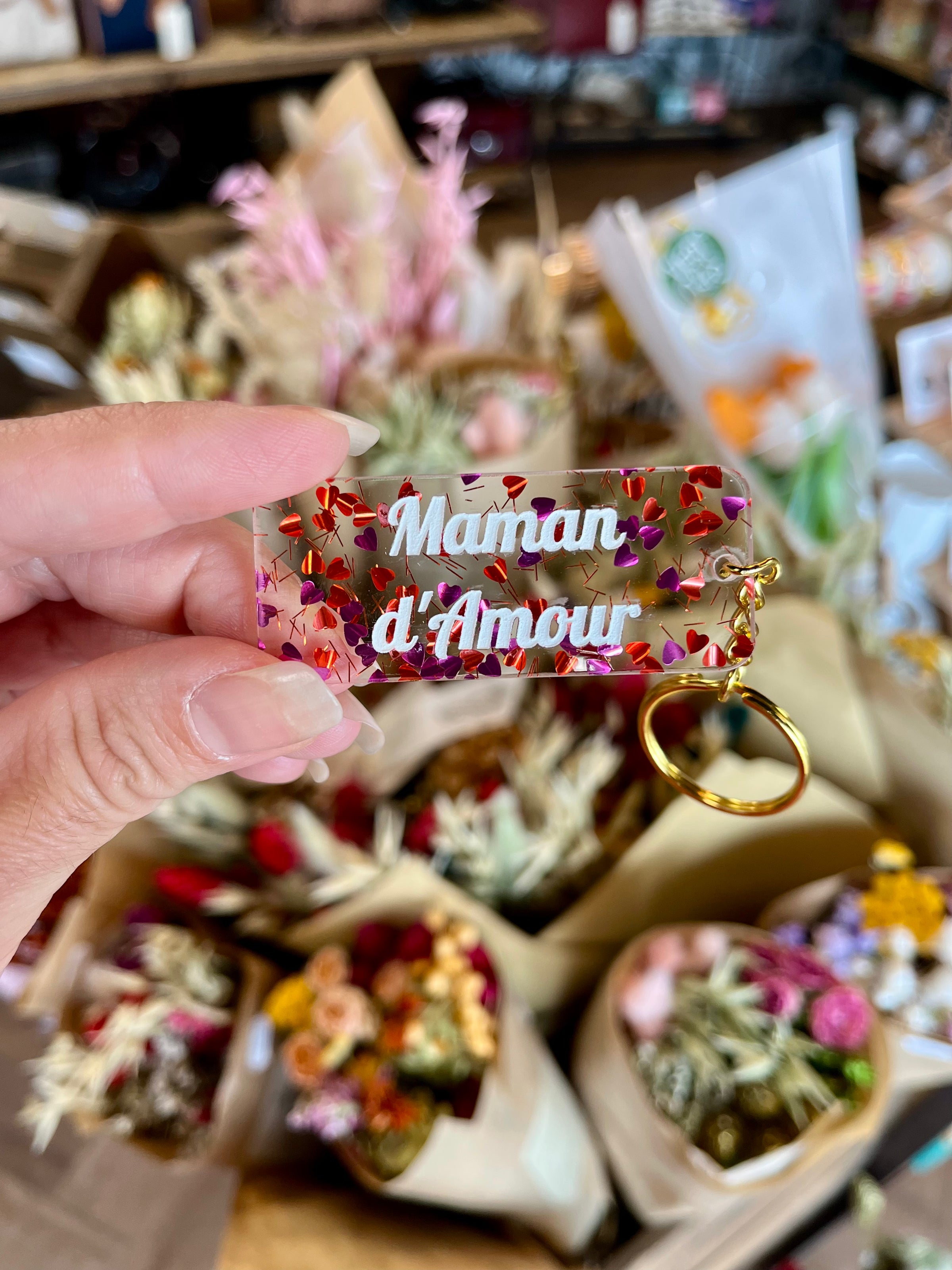 Porte clés paillettes Maman d'amour