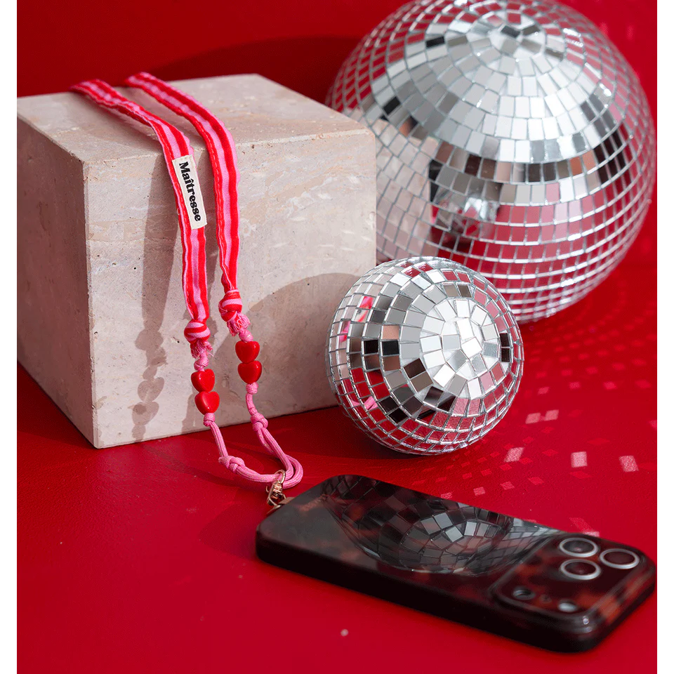 Sangle de téléphone Billie - Maîtresse - rayures roses et rouges