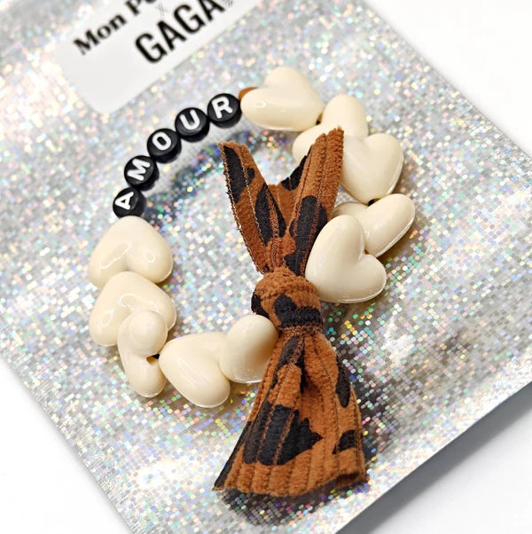 Bracelet GAGA - Beige, Noir, 🤎 & Maxi Noeud Léopard MAMIE
