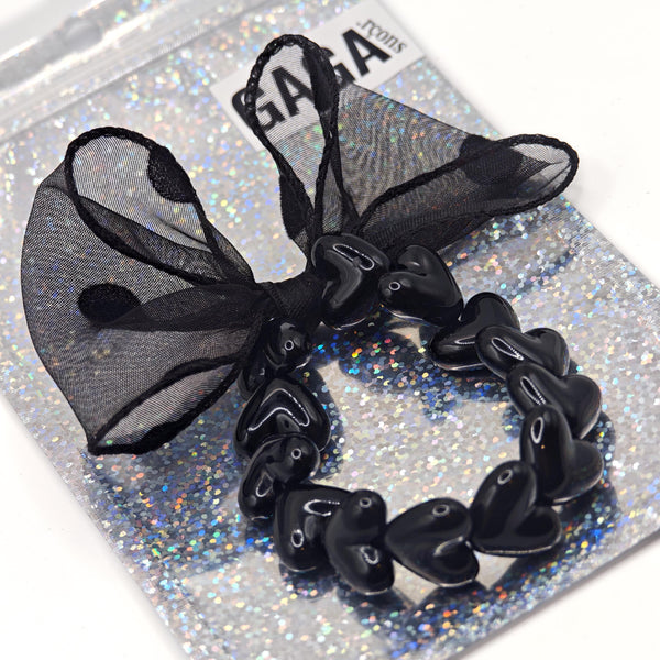 Bracelet GAGA - Only Noir & Maxi noeud Noir à Pois