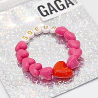 Bracelet GAGA - SOEUR Fuchsia, Blanc doré & Maxi coeur Rouge ❤️