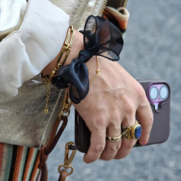 Bracelet GAGA - Only Noir & Maxi noeud Noir à Pois