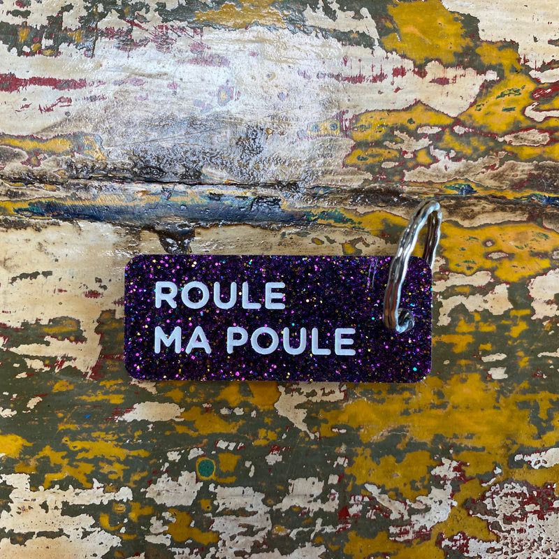 ROULE MA POULE Porte-clés à paillettes : Violet