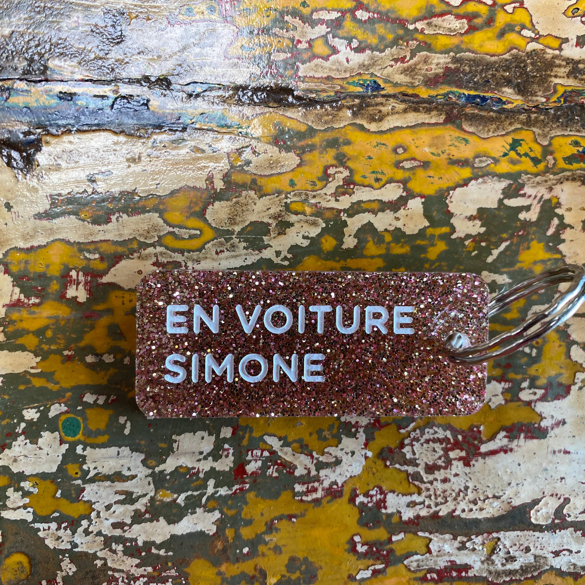 Porte-clés à paillettes : EN VOITURE SIMONE