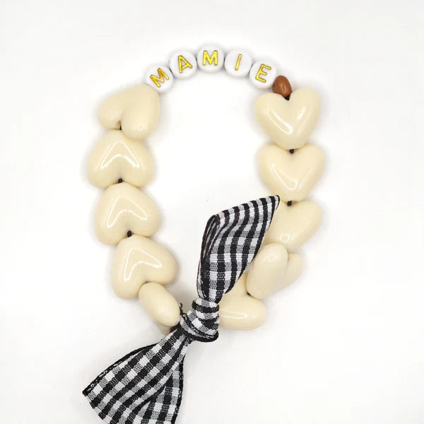 Bracelet GAGA - Maxi Beige, blanc doré & Noeud vichy MAMIE