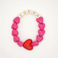 Bracelet GAGA - SOEUR Fuchsia, Blanc doré & Maxi coeur Rouge ❤️