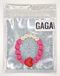 Bracelet GAGA - SOEUR Fuchsia, Blanc doré & Maxi coeur Rouge ❤️