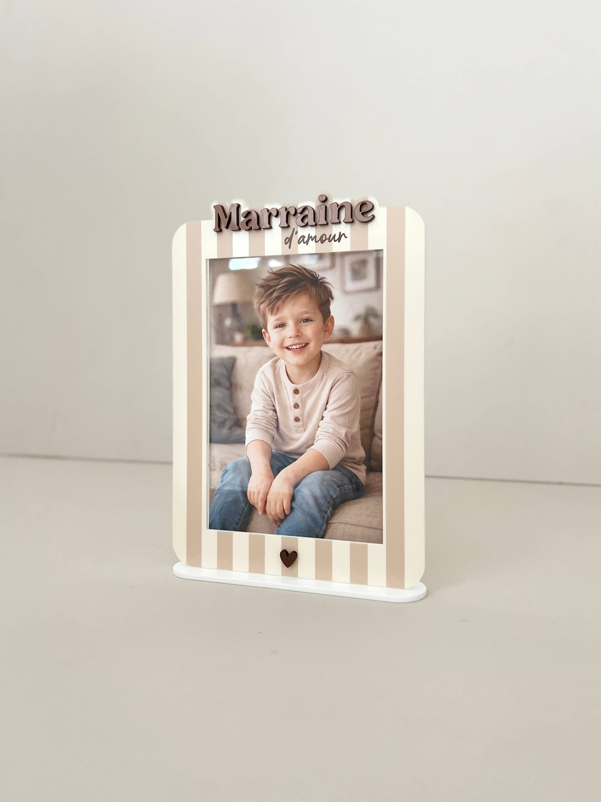Cadre photo rayures beiges  Marraine d'amour