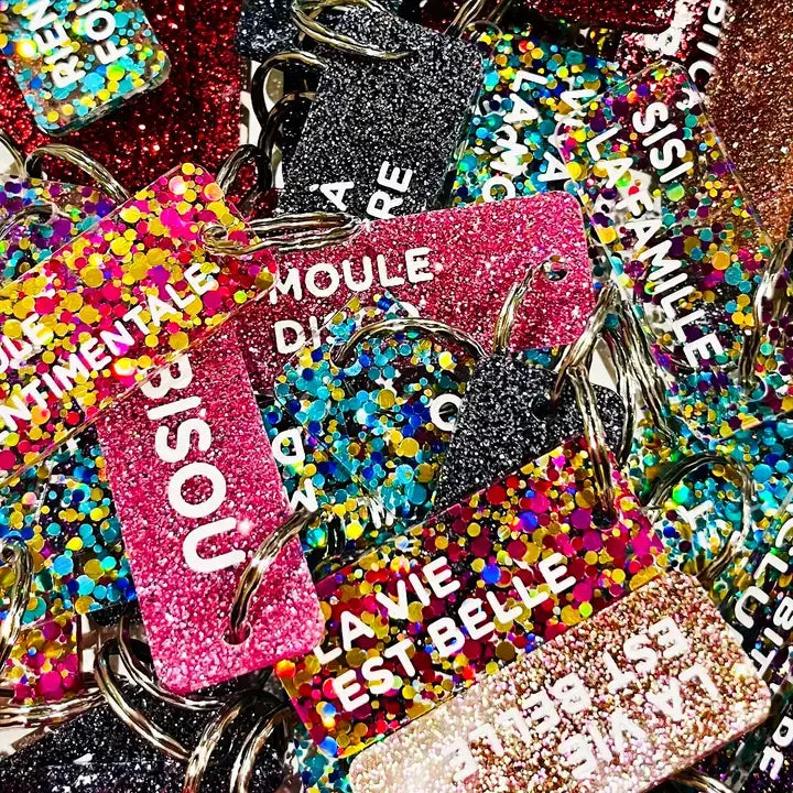 ROULE MA POULE Porte-clés à paillettes : Violet